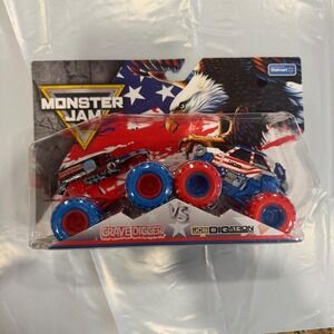 Monster Jam 2025 Stars and Stripes Grave Digger Vs JCB Digatron